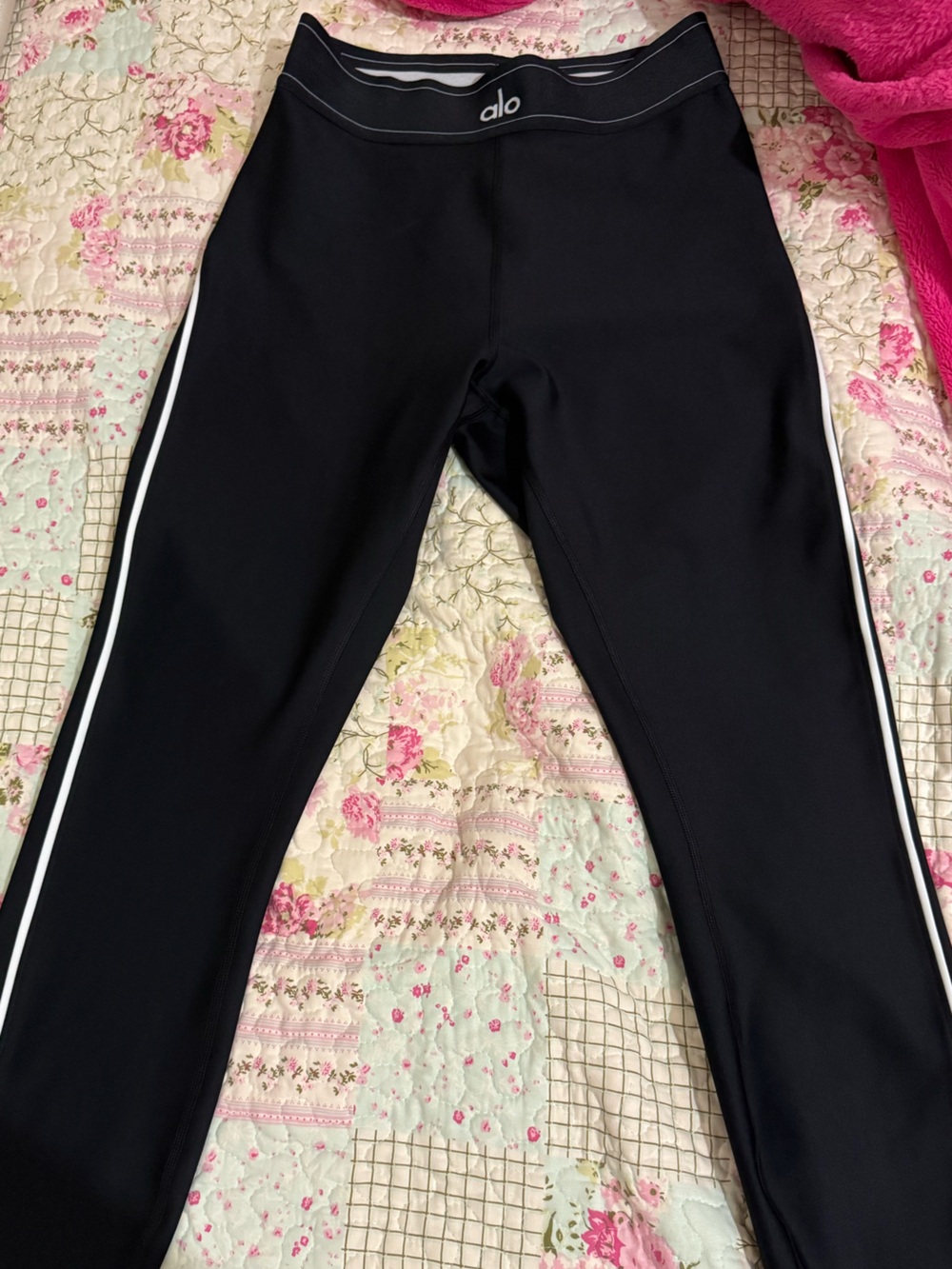 ALO Yoga Black Track Pants with White Side Stripe